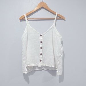 O’Neill white tank M button front linen